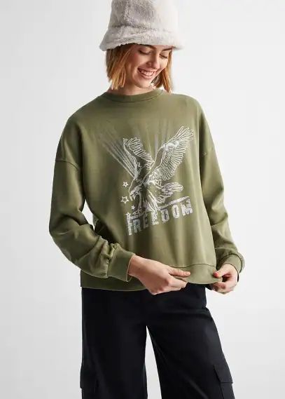 Printed cotton sweatshirt khaki - Teenage girl - XXS - MANGO TEEN