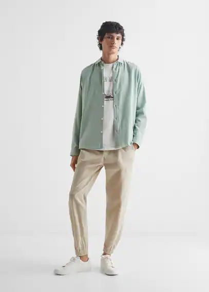 Linen-blend shirt green - Teenage boy - XXS - MANGO TEEN