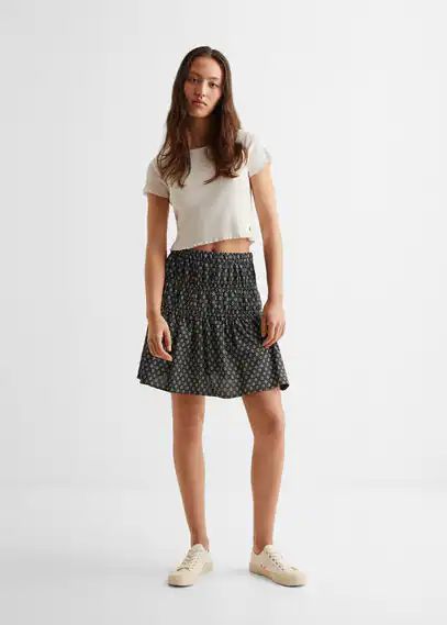 Ruffle printed skirt black - Teenage girl - XXS - MANGO TEEN