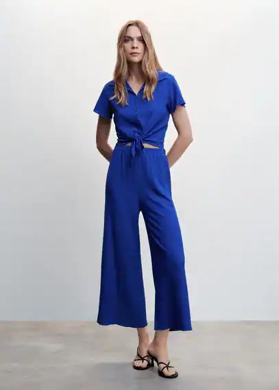 Cropped shirt with knot vibrant blue - Woman - S - MANGO