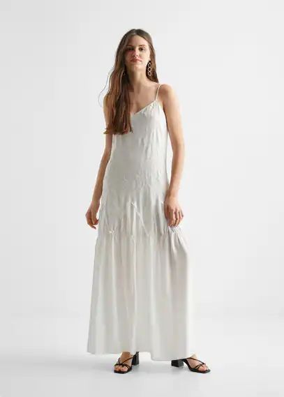 Embroidered long dress white - Teenage girl - XXS - MANGO TEEN