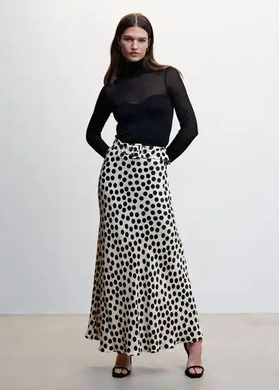 Printed skirt with polka dots belt off white - Woman - XXS - MANGO