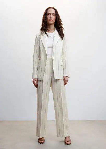 Striped suit blazer off white - Woman - XXS - MANGO