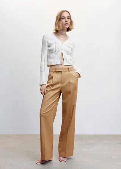 Wideleg lyocell trousers medium brown - Woman - 4 - MANGO