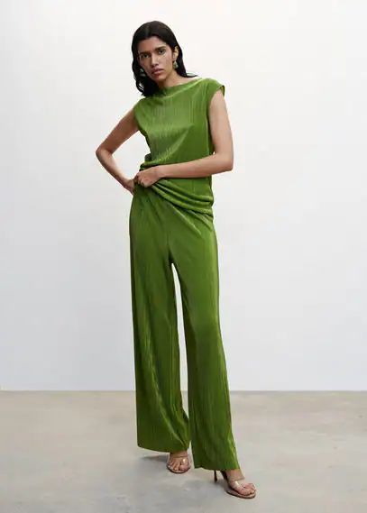 Pleated palazzo trousers green - Woman - S - MANGO