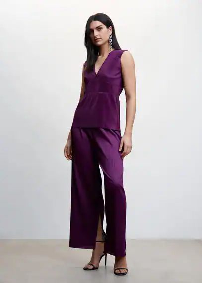 Pleated palazzo trousers purple - Woman - XS - MANGO