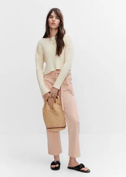 Straight-leg jeans with bow detail pastel pink - Woman - 4 - MANGO