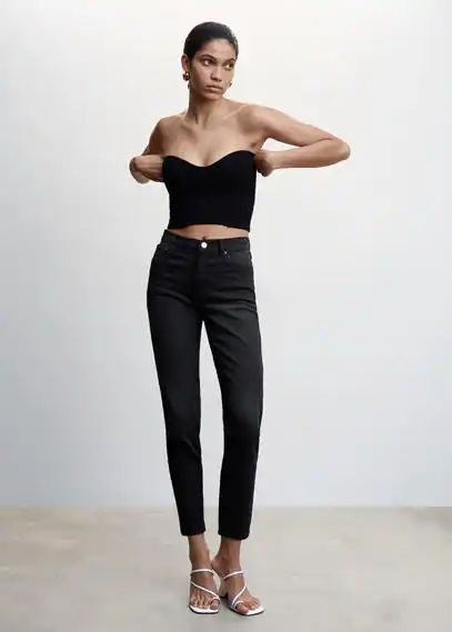 Mom comfort high rise jeans black denim - Woman - 12 - MANGO