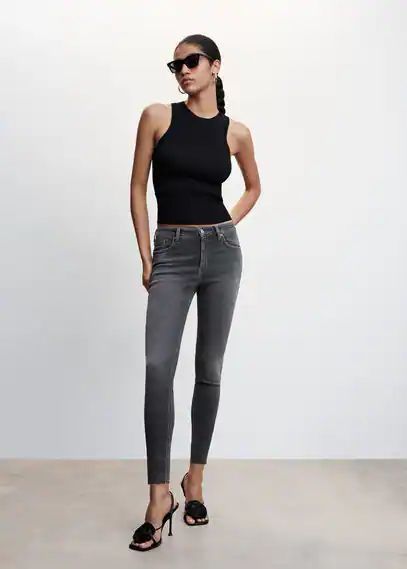Skinny cropped jeans open grey - Woman - 8 - MANGO