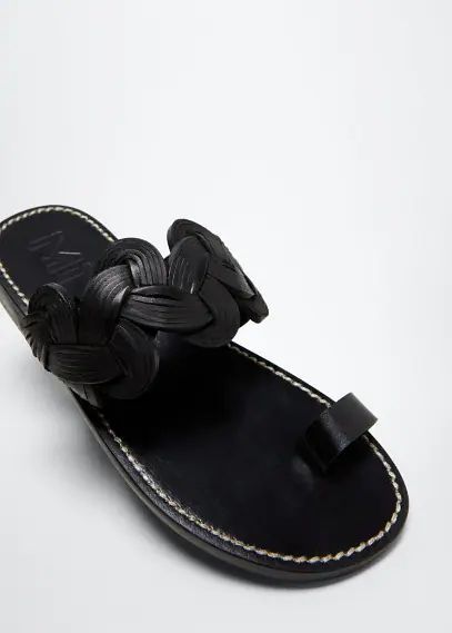 Leather braided sandals black - Woman - 3 - MANGO