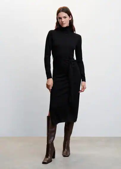 Knitted turtleneck dress black - Woman - 6 - MANGO