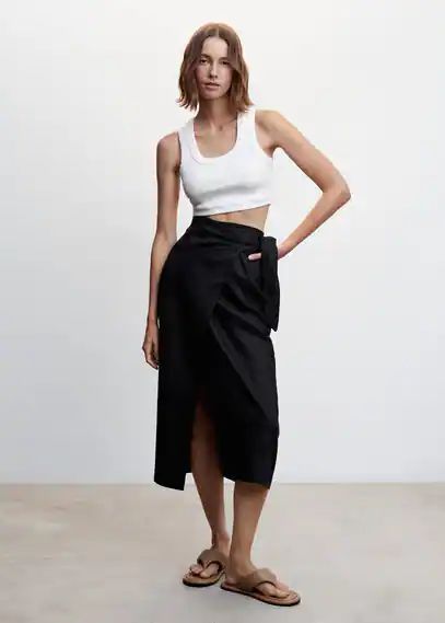 Linen-blend wrap skirt black - Woman - XXS - MANGO