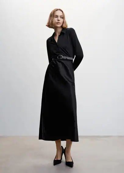 Satin long skirt black - Woman - XS - MANGO