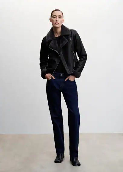 Faux shearling-lined jacket black - Woman - XXS - MANGO