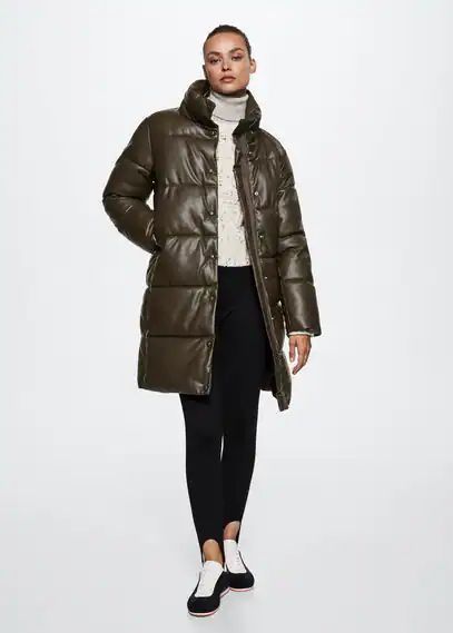 Quilted skin style jacket khaki - Woman - XS - MANGO