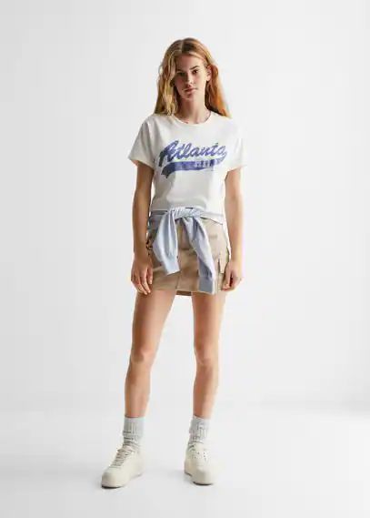 Printed cotton-blend T-shirt off white - Teenage girl - XXS - MANGO TEEN