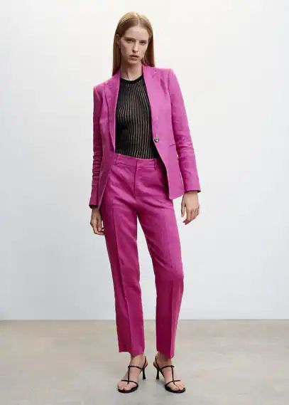 100% linen suit trousers purple - Woman - 4 - MANGO
