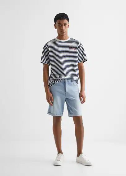 Striped cotton T-shirt dark navy - Teenage boy - XXS - MANGO TEEN
