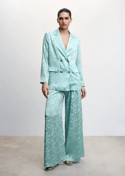 Jacquard suit blazer turquoise - Woman - S - MANGO