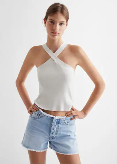 Wrap crop top ecru - Teenage girl - XXS - MANGO TEEN