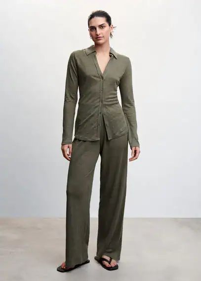 100% linen wideleg trousers khaki - Woman - XXS - MANGO