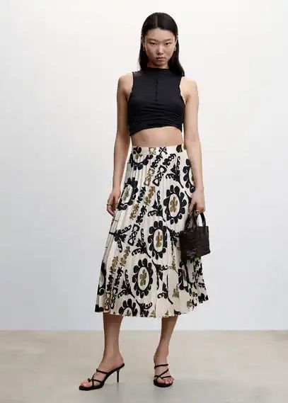 Printed pleated skirt off white - Woman - XXS - MANGO