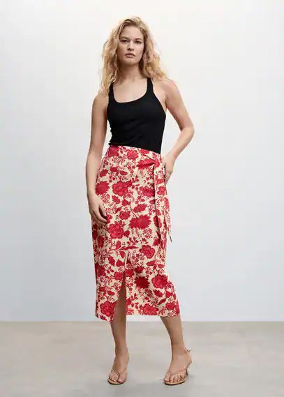 Floral wrapped skirt ecru - Woman - XXS - MANGO