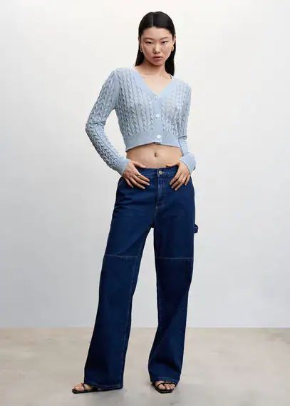 Cable-knit cropped cardigan sky blue - Woman - XXS - MANGO