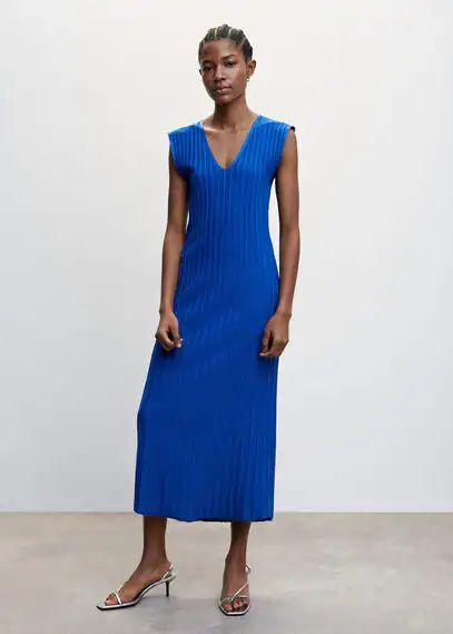 Knitted dress with contrasting details vibrant blue - Woman - 4 - MANGO