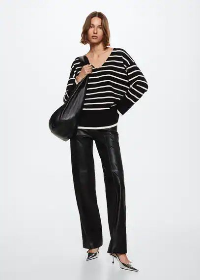 Oversized striped sweater black - Woman - XS - MANGO