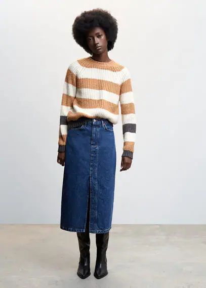 Round-neck striped sweater ecru - Woman - XXS - MANGO