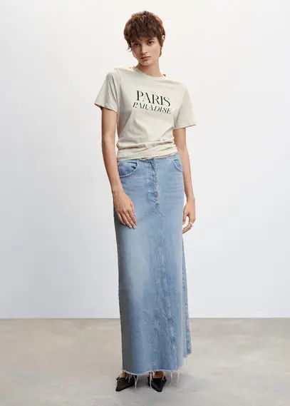 Printed cotton shirt light/pastel grey - Woman - XXS - MANGO