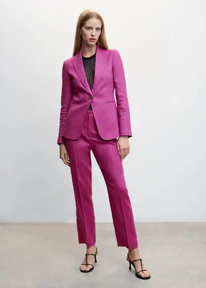 Blazer suit 100% linen purple - Woman - 4 - MANGO