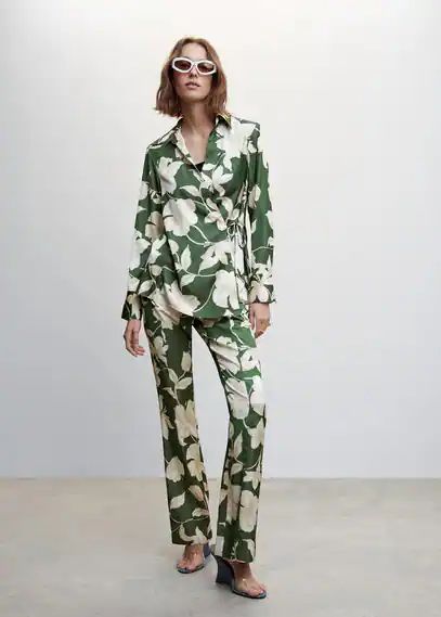 Floral satin blouse green - Woman - 6 - MANGO