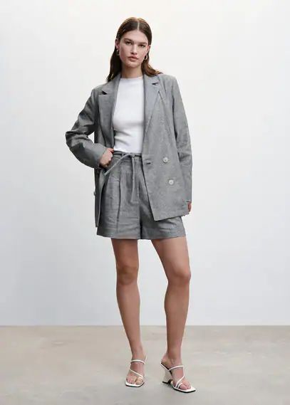Double-breasted linen jacket grey - Woman - XXS - MANGO