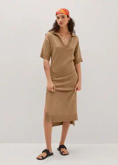 Knitted dress with openings tobacco brown - Woman - 4 - MANGO