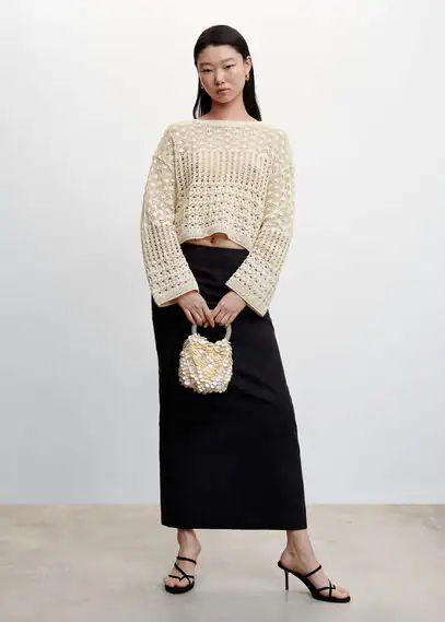 Openwork panel sweater ecru - Woman - XXS - MANGO