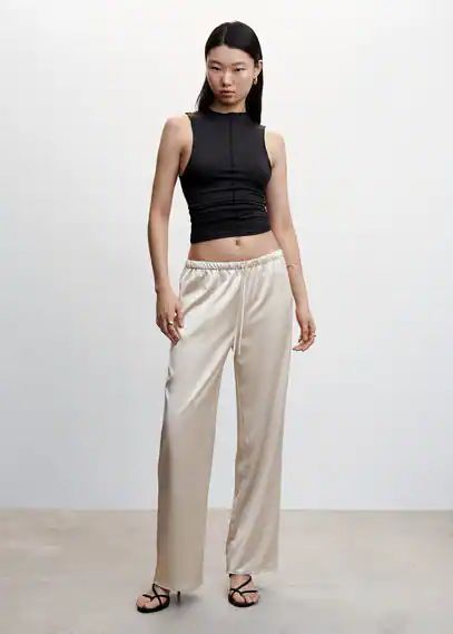 Satin palazzo trousers beige - Woman - XXS - MANGO