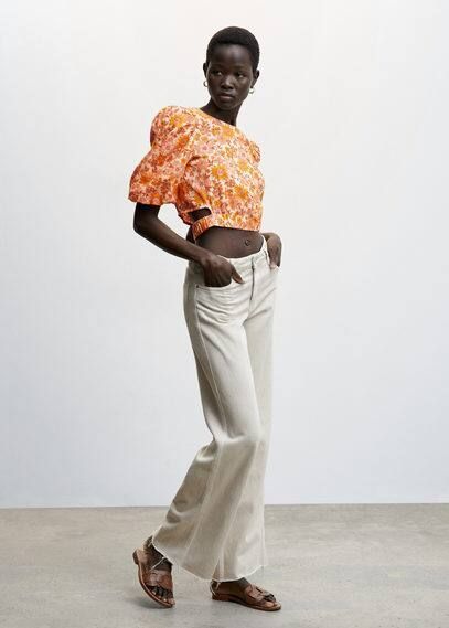 Printed crop blouse orange - Woman - 8 - MANGO