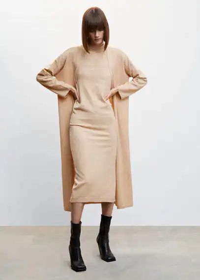 Long knit cardigan medium brown - Woman - S - MANGO