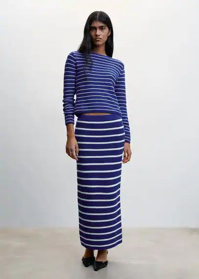 Round-neck striped sweater vibrant blue - Woman - XXS - MANGO