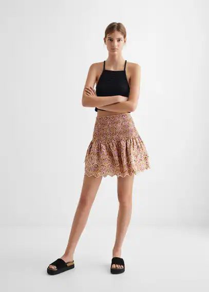 Printed skirt with ruffles beige - Teenage girl - XXS - MANGO TEEN