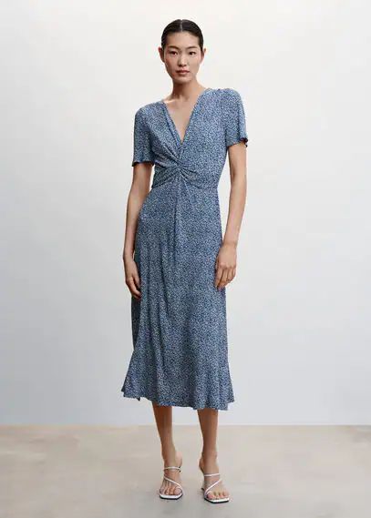 Textured printed dress blue - Woman - 4 - MANGO
