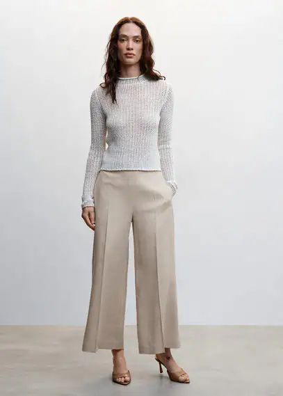 100% linen culotte pants light/pastel grey - Woman - XXS - MANGO