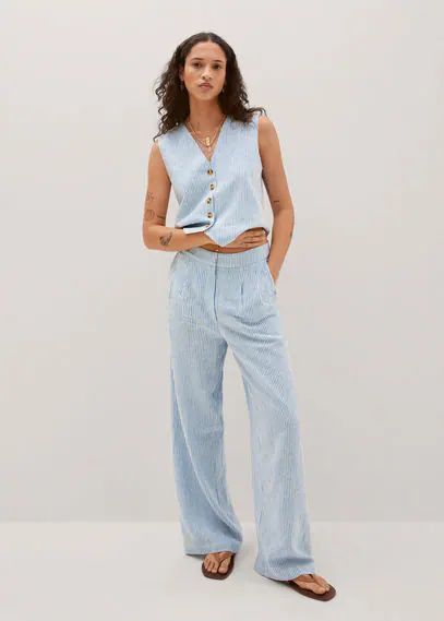 Pinstripe linen trousers ecru - Woman - 6 - MANGO