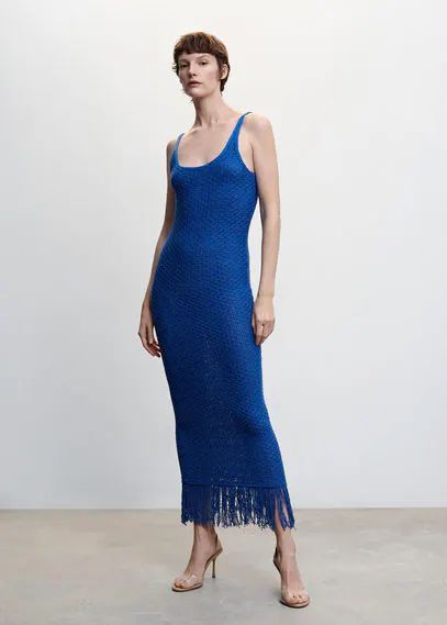 Knitted dress with fringe detail blue - Woman - 4 - MANGO