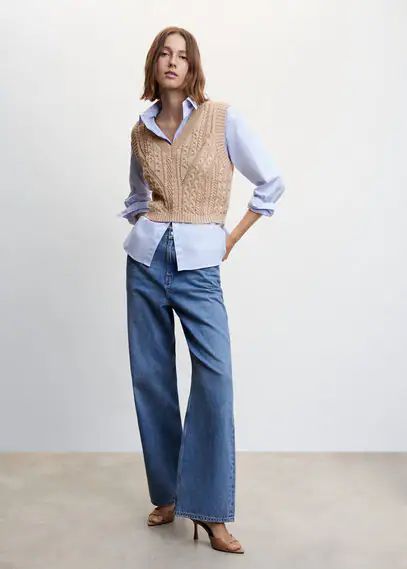 Braided-knit gilet medium brown - Woman - XXS - MANGO
