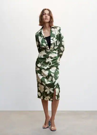 Floral long skirt green - Woman - XXS - MANGO