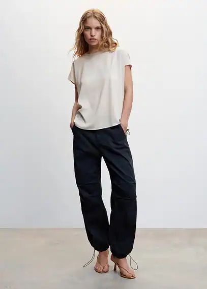 Contrast panel blouse light/pastel grey - Woman - XXS - MANGO