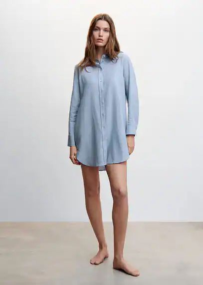 Linen nightgown blue - Woman - S - MANGO